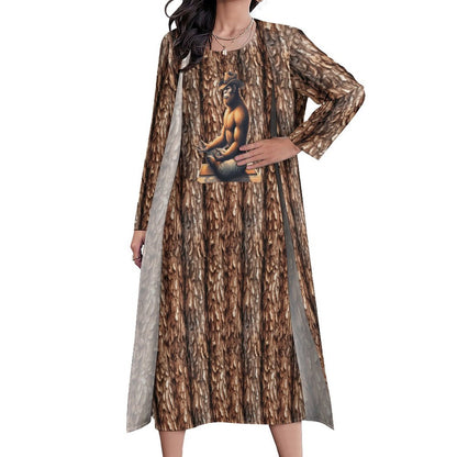 Yoga Cowboy Bigfoot Sasquatch, Women’s Long Dress with Cardigan