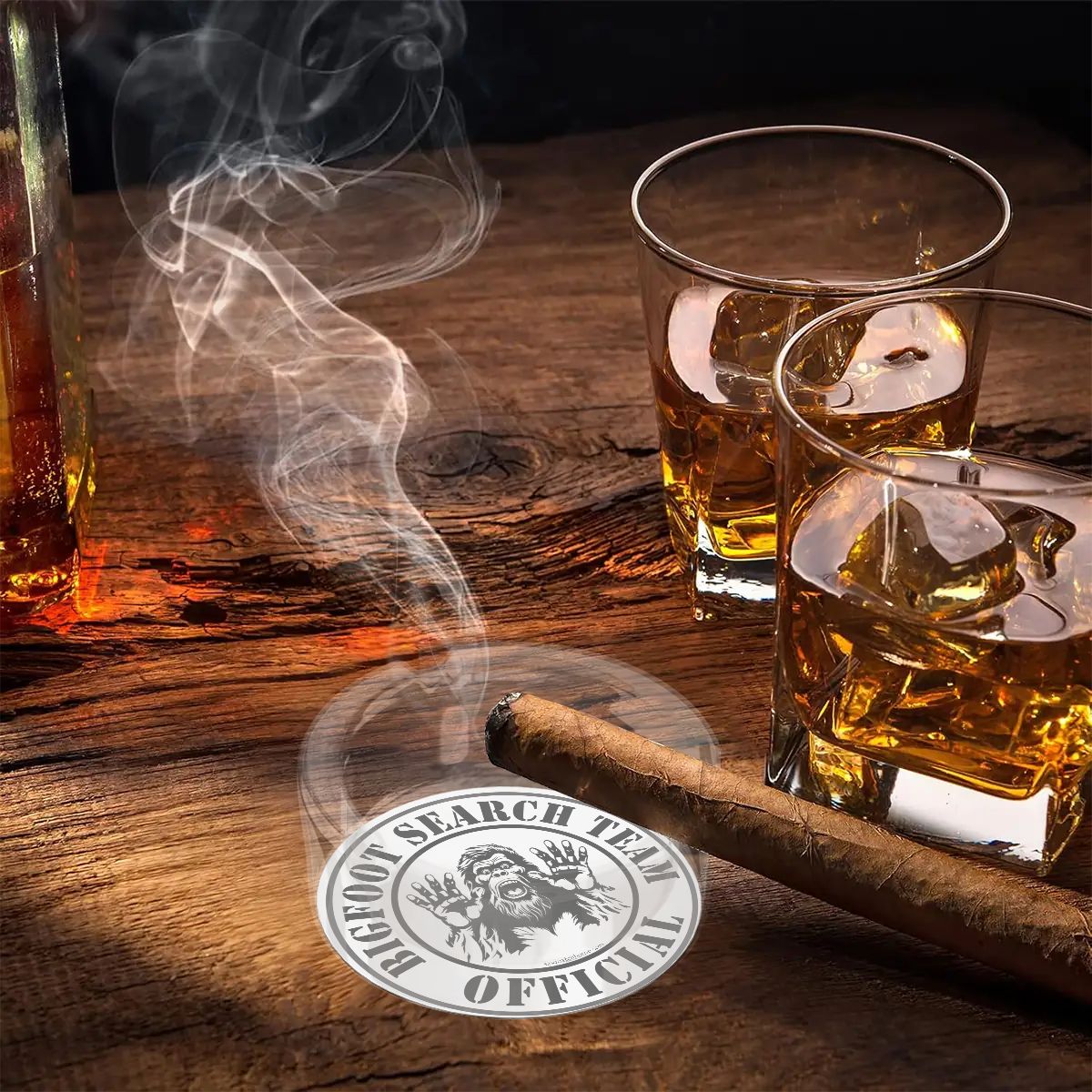 3 .3" Round, Lead Free Glass Ashtray - "Official Bigfoot Search Team"