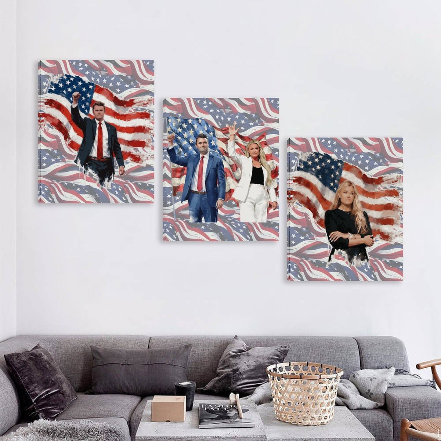 Charlie & Erika Kirk Canvas Wall Art -16”x 20” (x3) - Made In USA