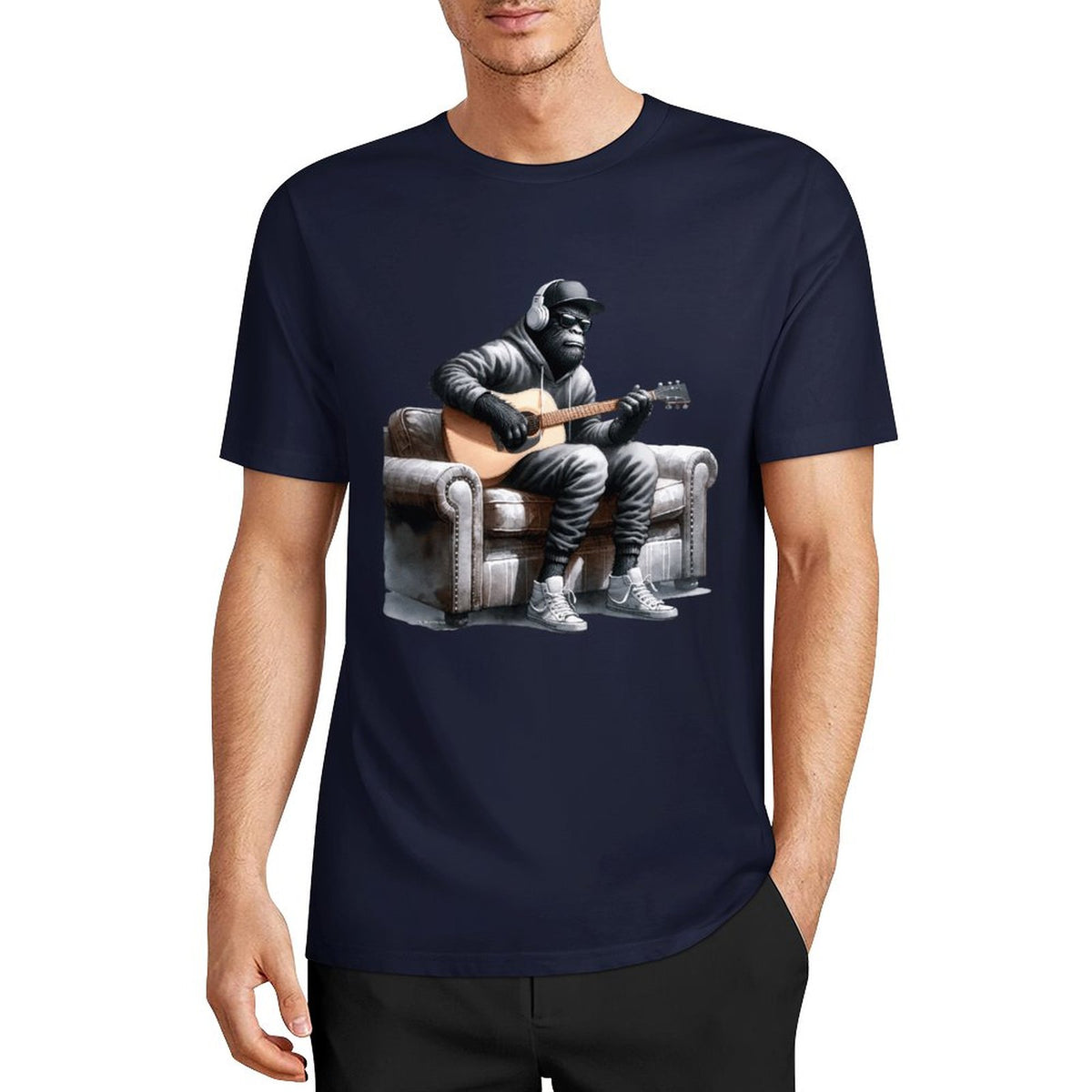 Bigfoot - Sasquatch Play Guitar Short Sleeve Cotton T-Shirt