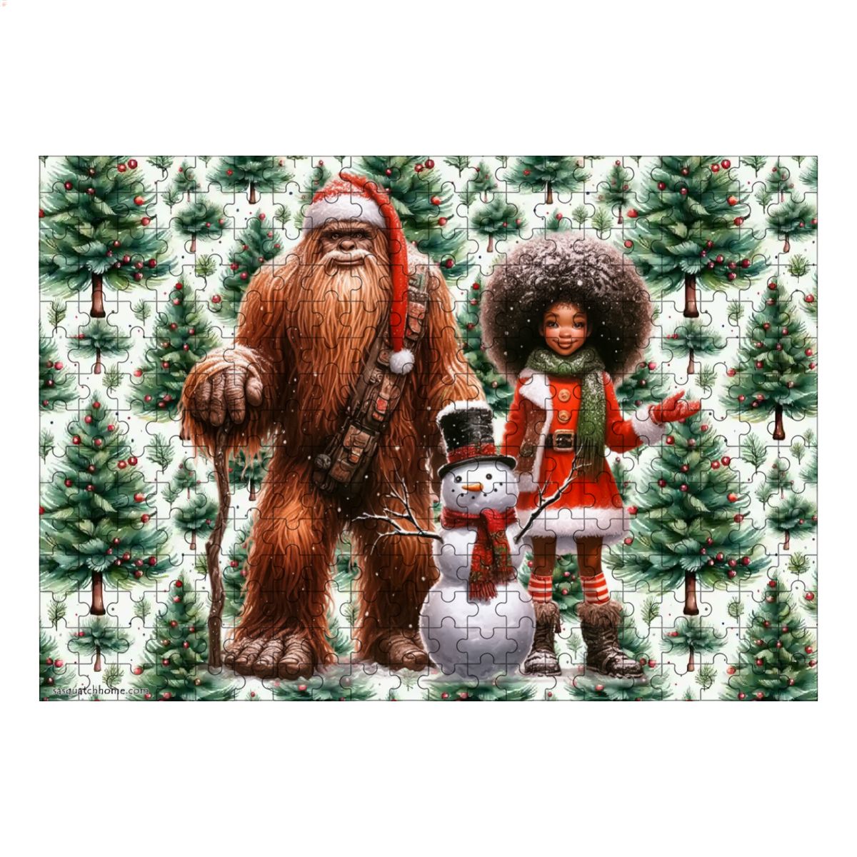 Sasquatch Snowman & Girl 1 300pcs Horizontal Wooden Jigsaw Puzzles