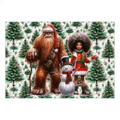 Sasquatch Snowman & Girl 1 300pcs Horizontal Wooden Jigsaw Puzzles