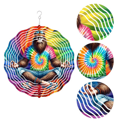 Hippie Bigfoot Sasquatch, US Made Hanging Metal 3D Wind Spinner, Ornament - MADE IN USA