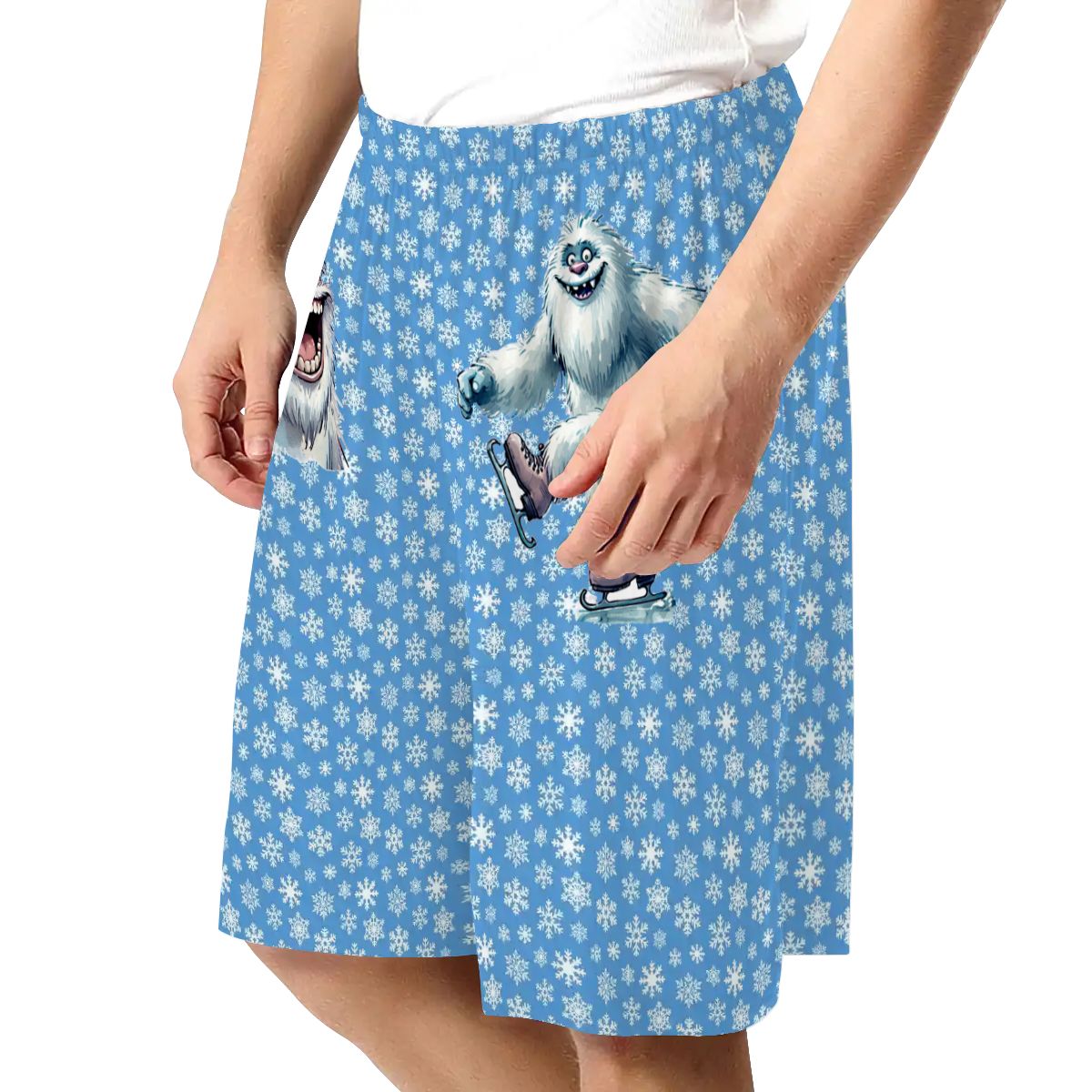 Cute Yeti on Snowflakes, Men’s Polyester, pocketed, pajama Shorts