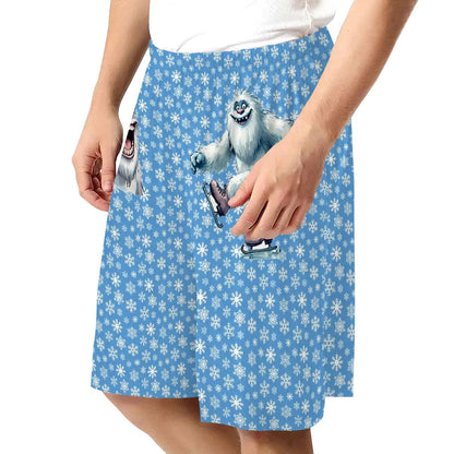 Cute Yeti on Snowflakes, Men’s Polyester, pocketed, pajama Shorts
