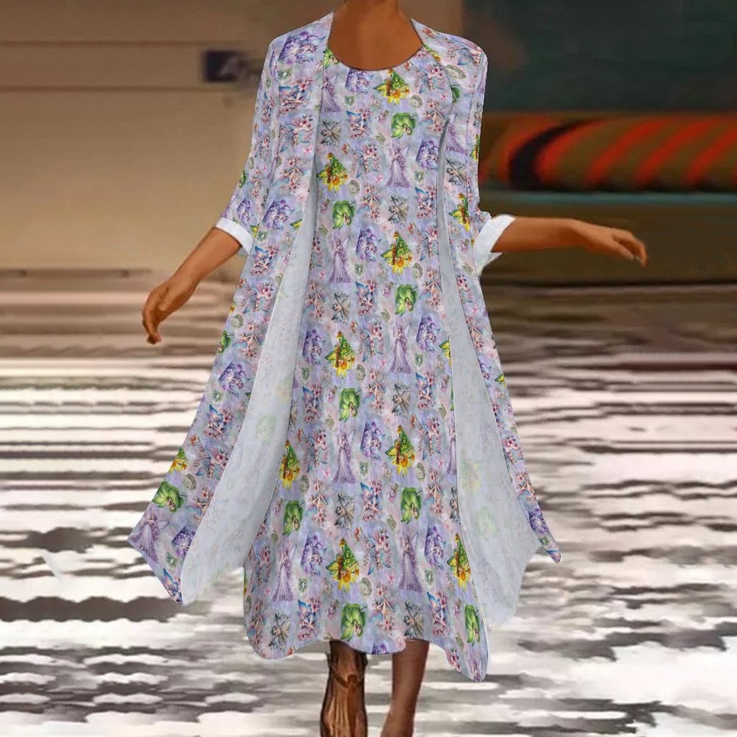 6 Fairy Designs, Women’s Long Dress with Cardigan