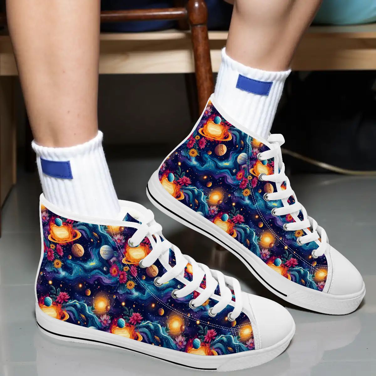 12 Galaxy, Outer Space Designs, Women's High Top Canvas Shoes