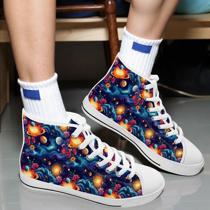 12 Galaxy, Outer Space Designs, Women's High Top Canvas Shoes