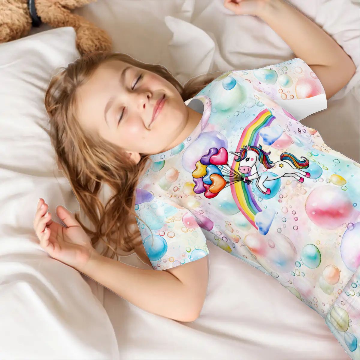 Children’s 2 Piece Short Pajama Set - Rainbow Unicorn Balloons