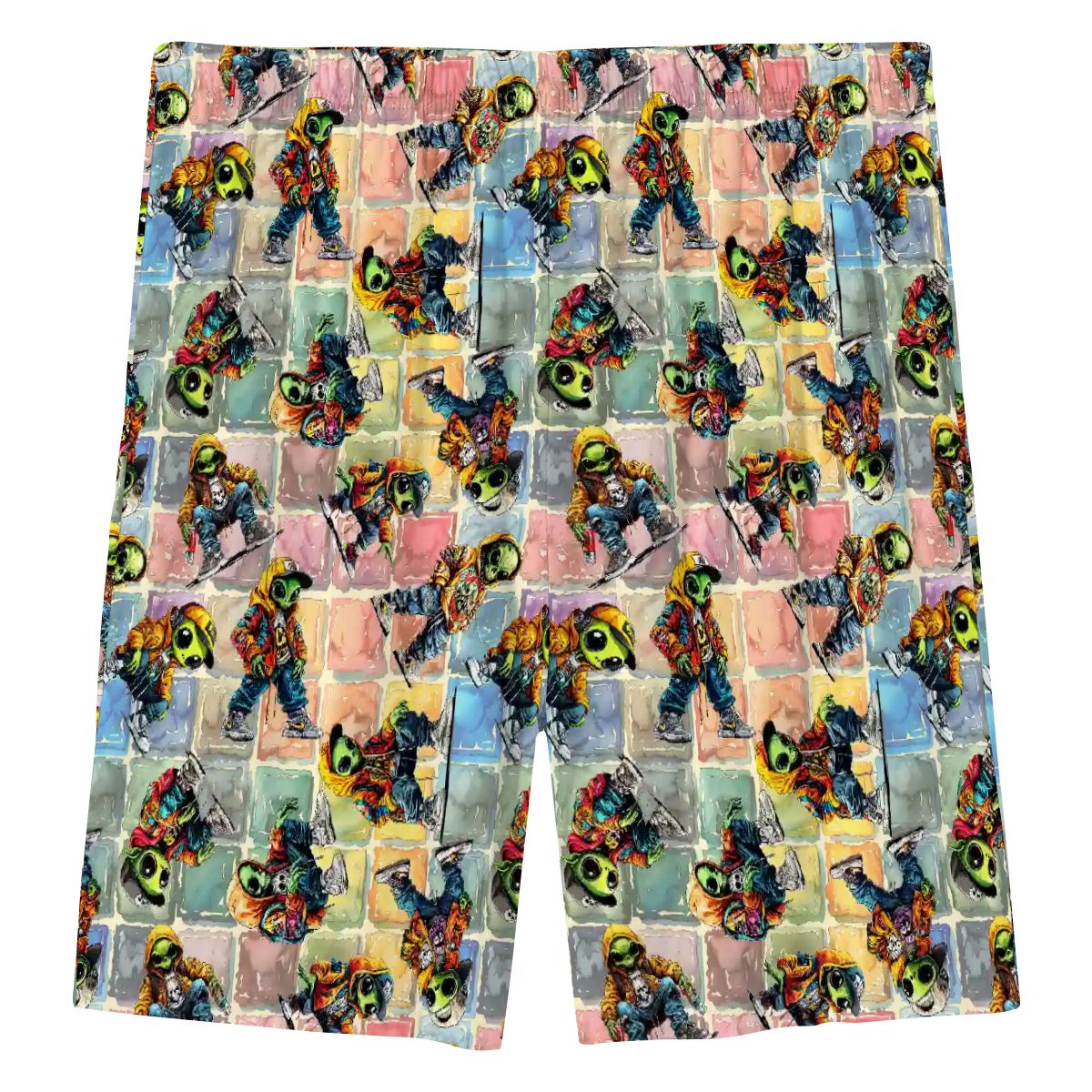 6 Alien Designs, Men’s Polyester, pocketed, pajama Shorts
