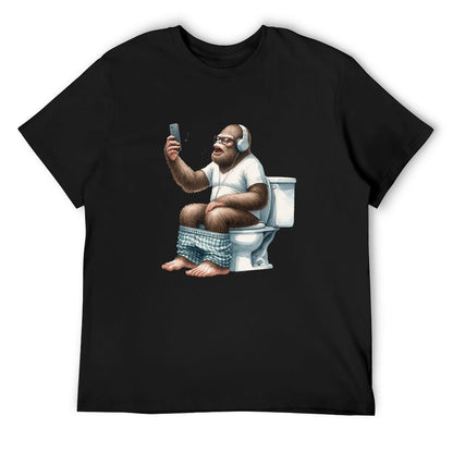 Sasquatch, Bigfoot on Toilet -Short Sleeve Cotton T-shirt Men