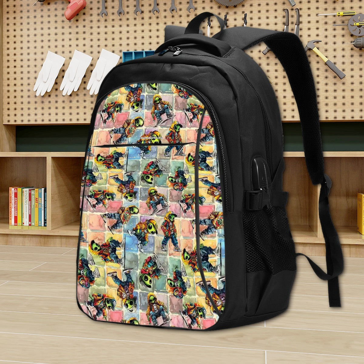 6 Alien Designs, Large Capacity, Oxford Travel, Laptop Bag with USB Charger