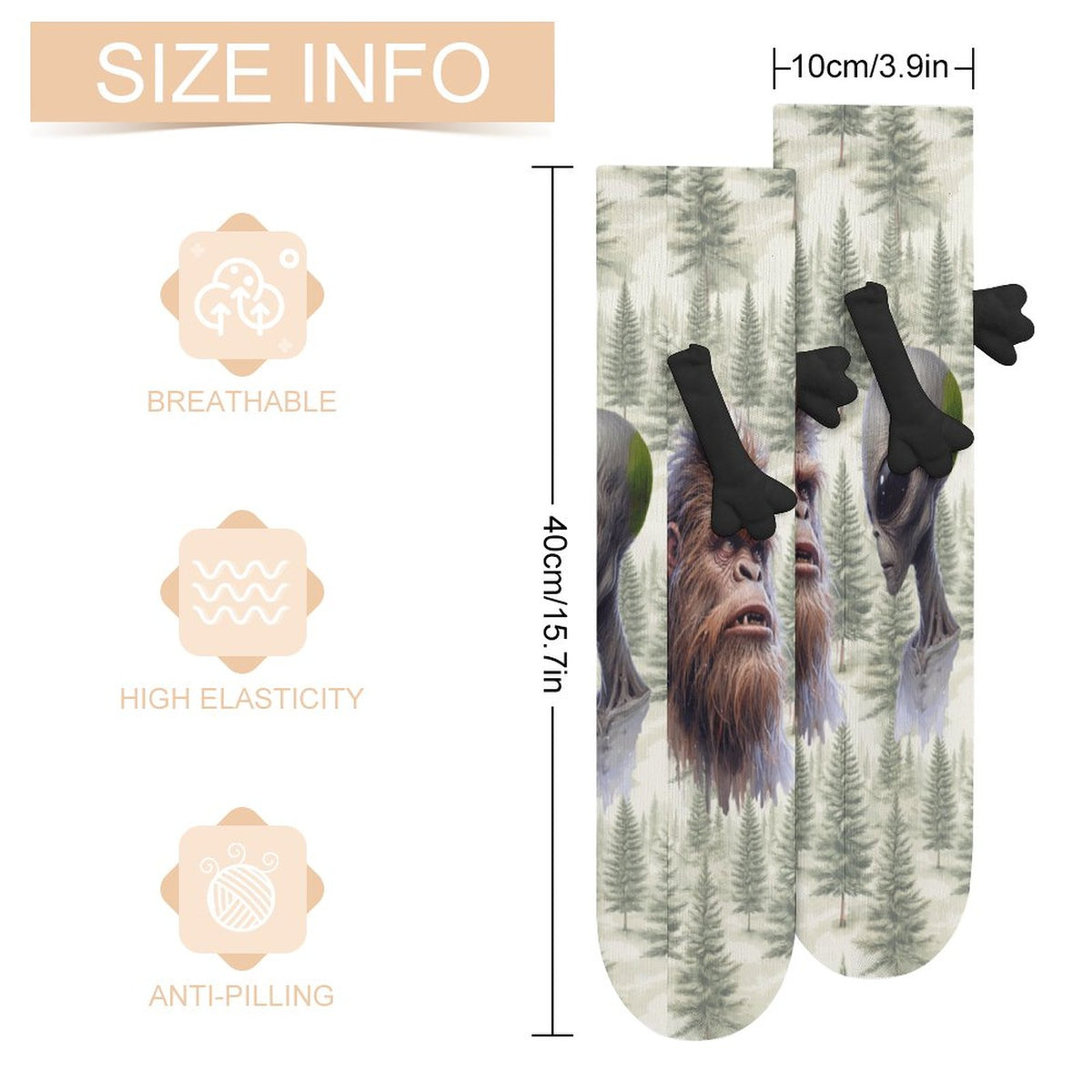 Alien Sasquatch stare down Magnetic Holding Hands Funny Socks (All-Over Printing)