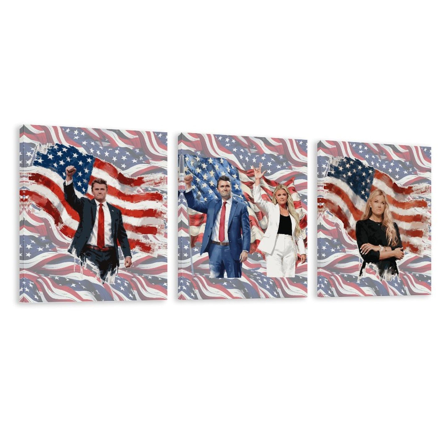 Charlie & Erika Kirk Canvas Wall Art -16”x 20” (x3) - Made In USA