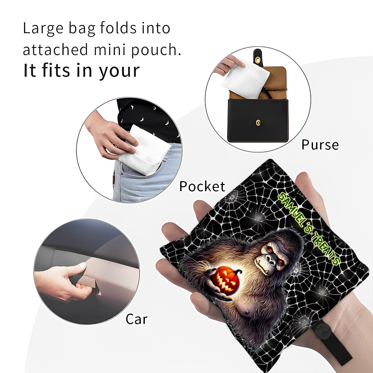 Bigfoot / Sasquatch Halloween Bag, Reusable Folding Bag