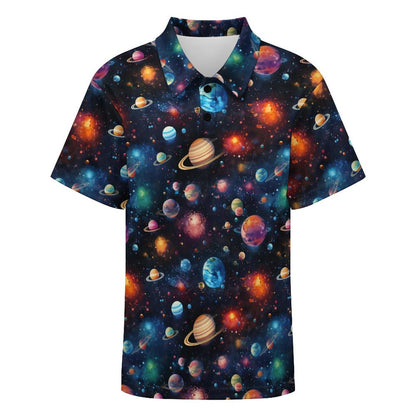 12 Galaxy, Outer Space, Kids Button Down Polo Shirt