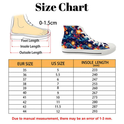 12 Galaxy, Outer Space Designs, Women's High Top Canvas Shoes
