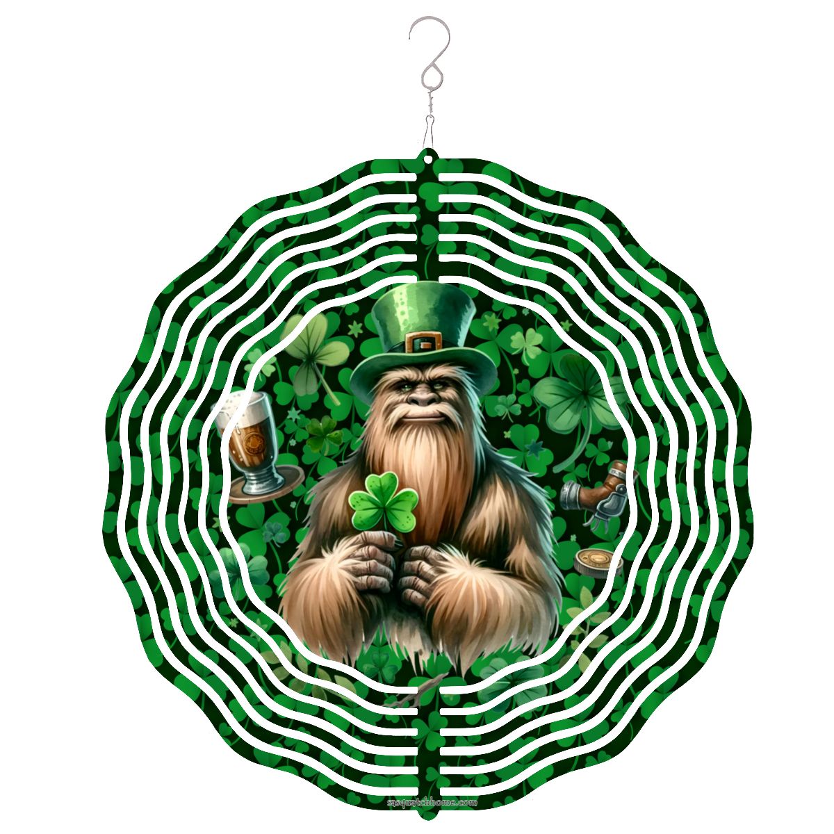 St Patrick Bigfoot, Sasquatch, US Made Hanging Metal 3D Wind Spinner, Ornament - MADE IN USA