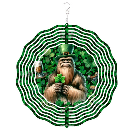 St Patrick Bigfoot, Sasquatch, US Made Hanging Metal 3D Wind Spinner, Ornament - MADE IN USA