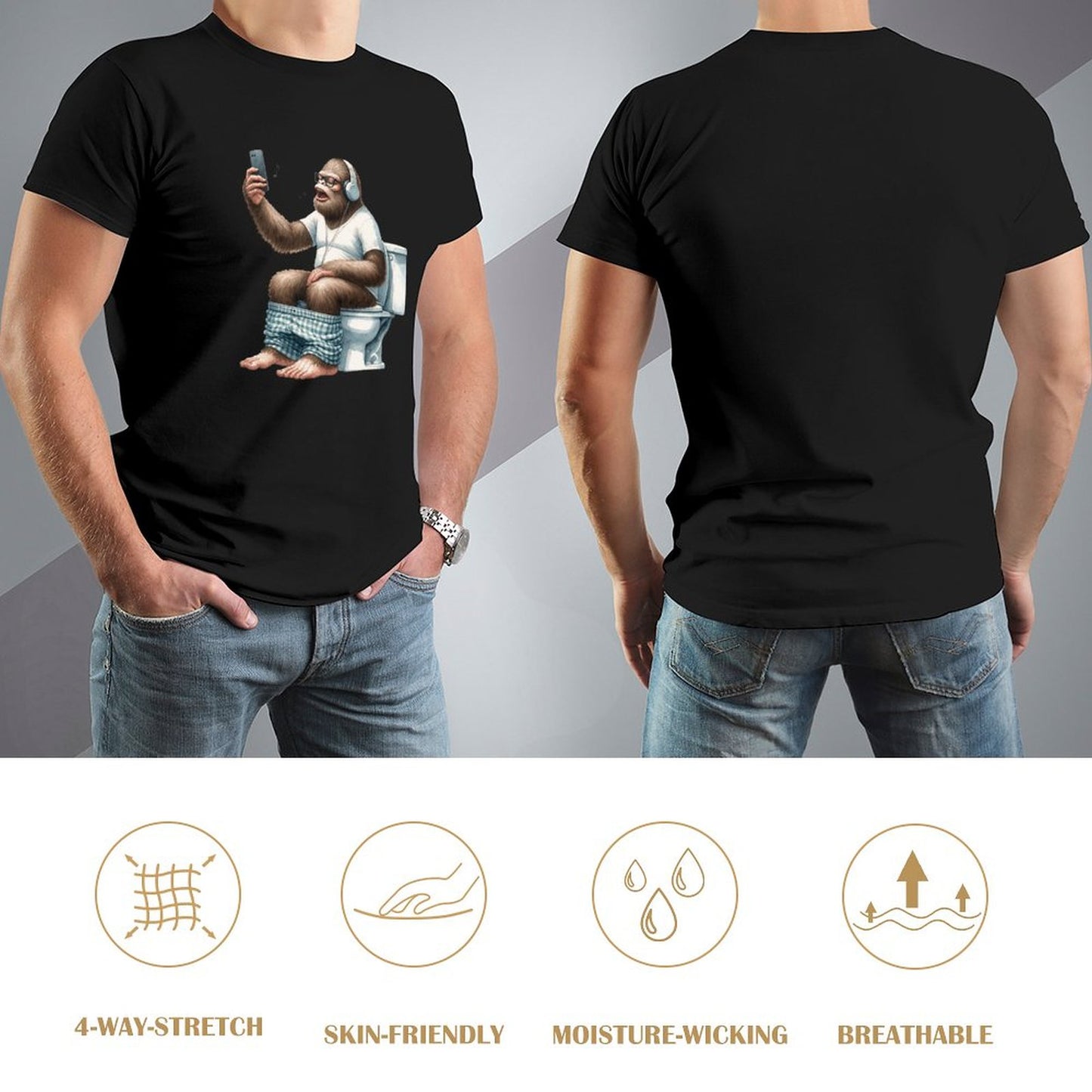 Sasquatch, Bigfoot on Toilet -Short Sleeve Cotton T-shirt Men