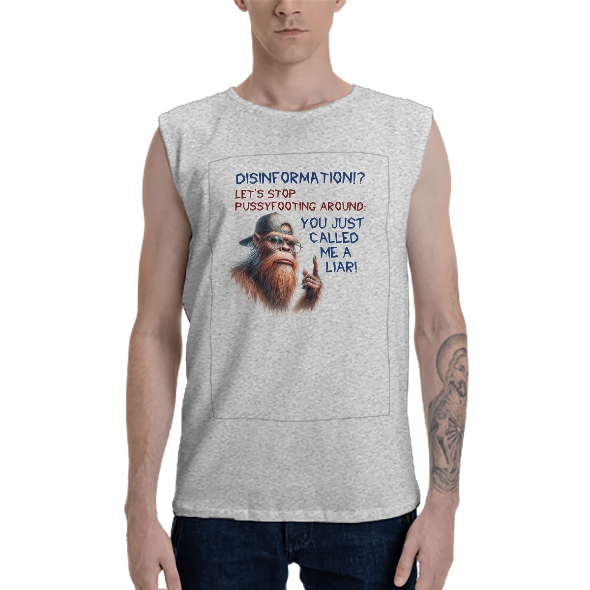 Sasquatch Bigfoot "Disinformation" Men's Cotton Sleeveless T shirt, tank top