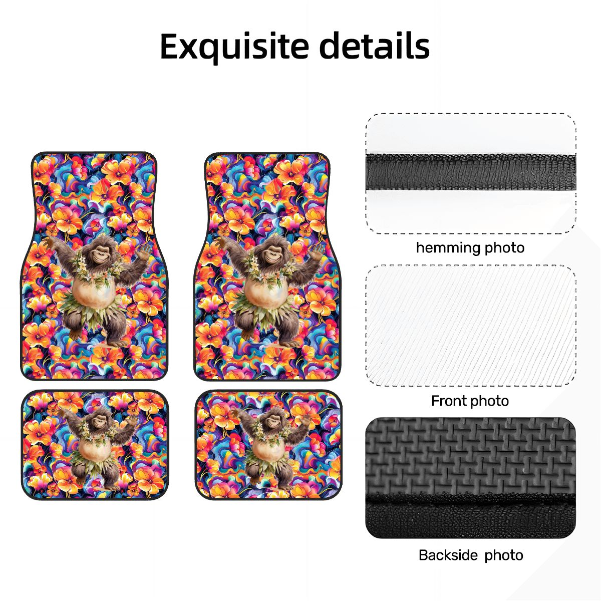 Hawaiian Dancing Bigfoot / Sasquatch Designs, 4 Piece Auto Floor Mats