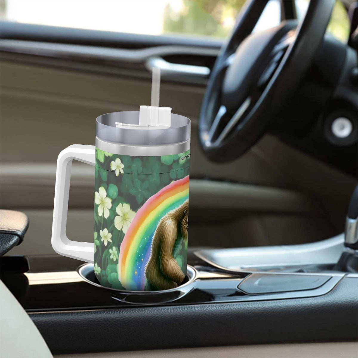 Sasquatch Bigfoot 40 oz Stainless Steel Travel Coffee Mug with a Straw