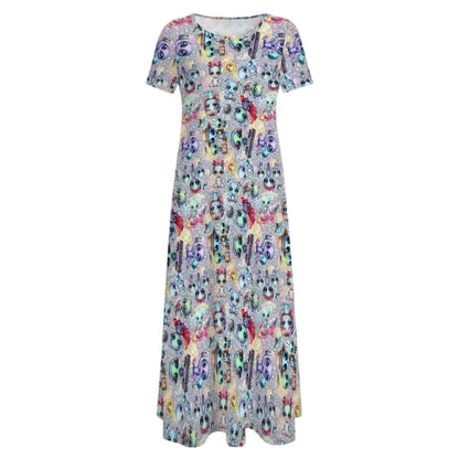 6 Alien Designs, Crew Neck Short Sleeve Maxi Dress