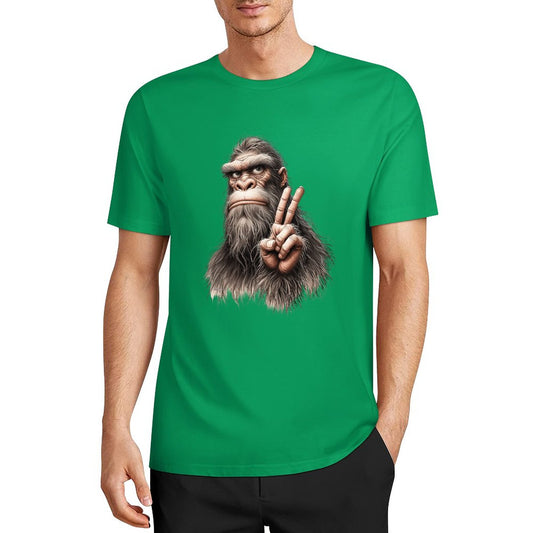 Bigfoot - Sasquatch Peace Hand Short Sleeve Cotton T-Shirt