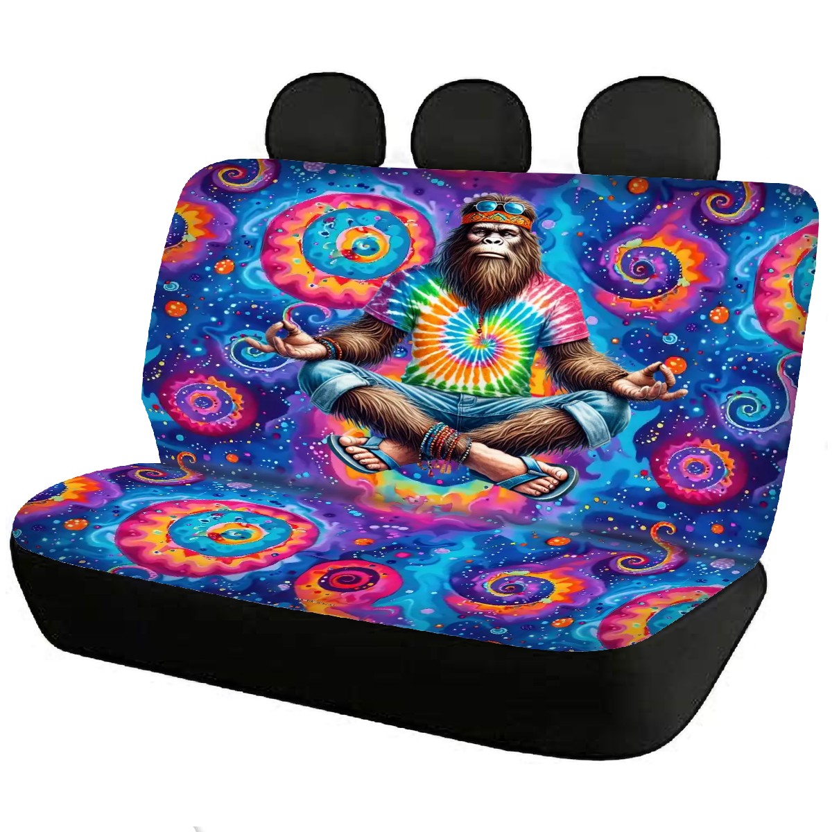 Hippie Sasquatch / Bigfoot, Car Seat Covers, Full 3 Piece Set