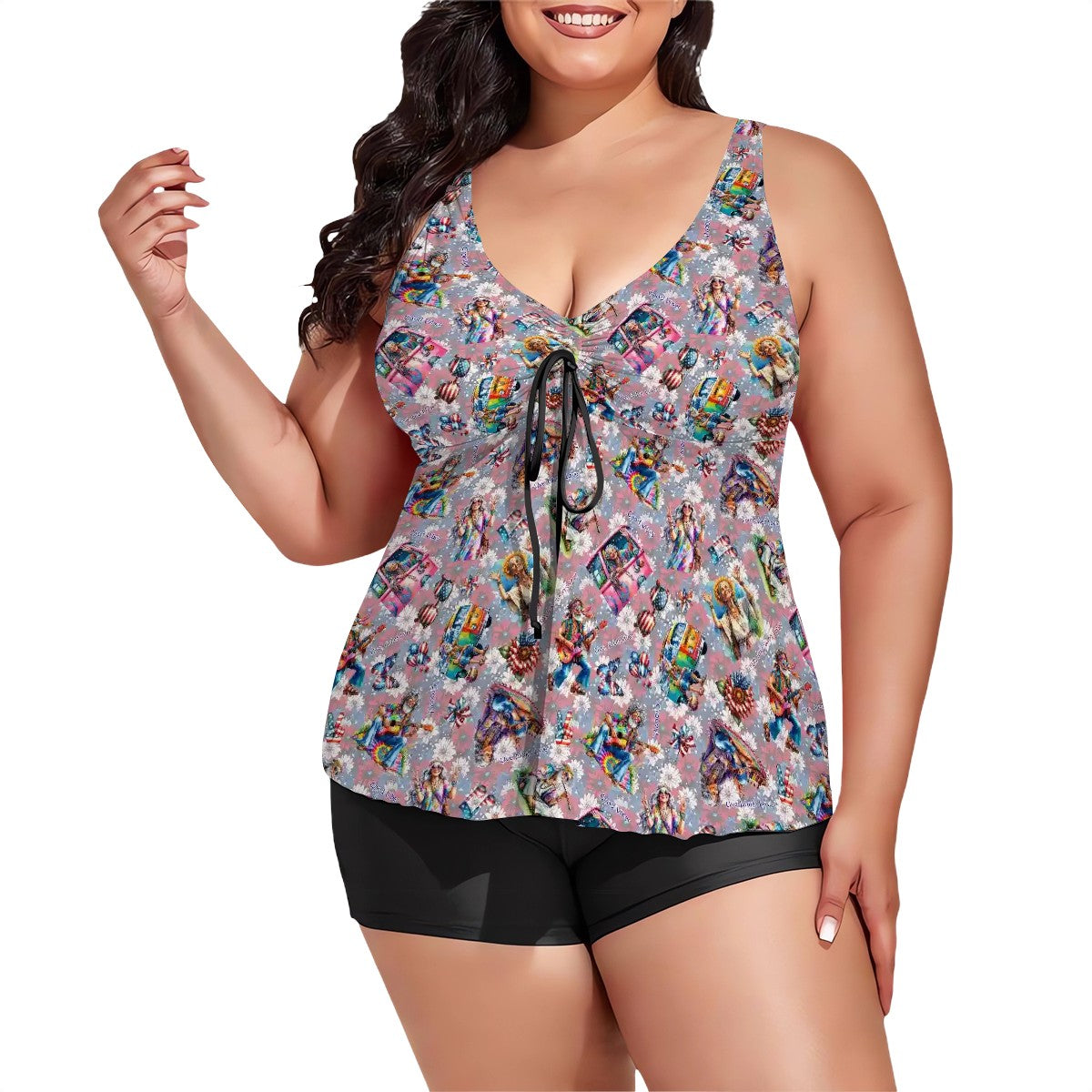 8 Patriotic Designs, Plus Sized Women’s Two Piece Tankini Swimsuit, Unicorns, Cats, Eagles, Dogs