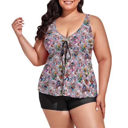 8 Patriotic Designs, Plus Sized Women’s Two Piece Tankini Swimsuit, Unicorns, Cats, Eagles, Dogs