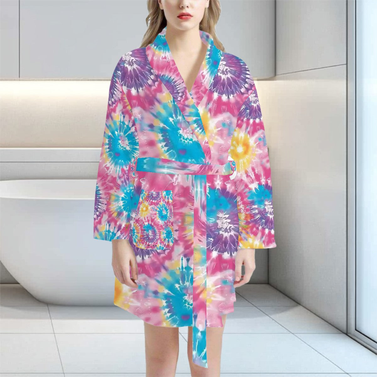 19 Tie Dye Designs, Women’s Bath Robe 33.5” Long