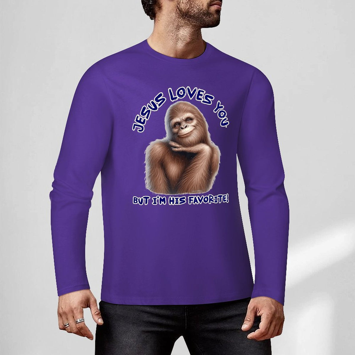 Bigfoot - Sasquatch "Jesus loves you..", Cotton Unisex Long Sleeve T-shirt