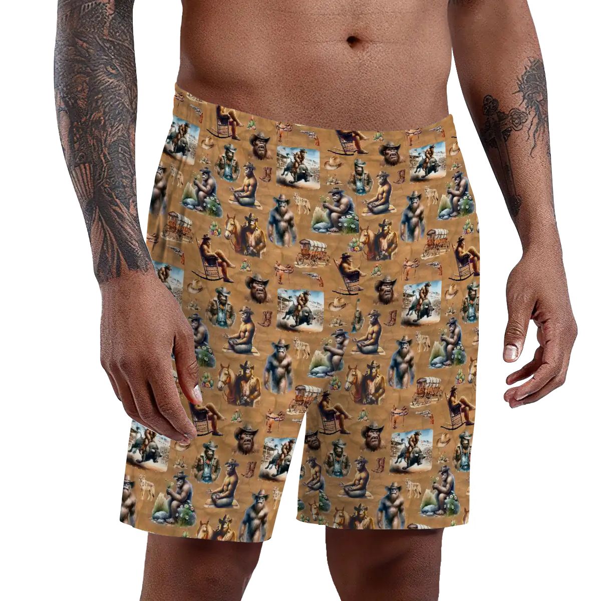 10 Bigfoot / Sasquatch Designs, Men’s Polyester, pocketed, pajama Shorts