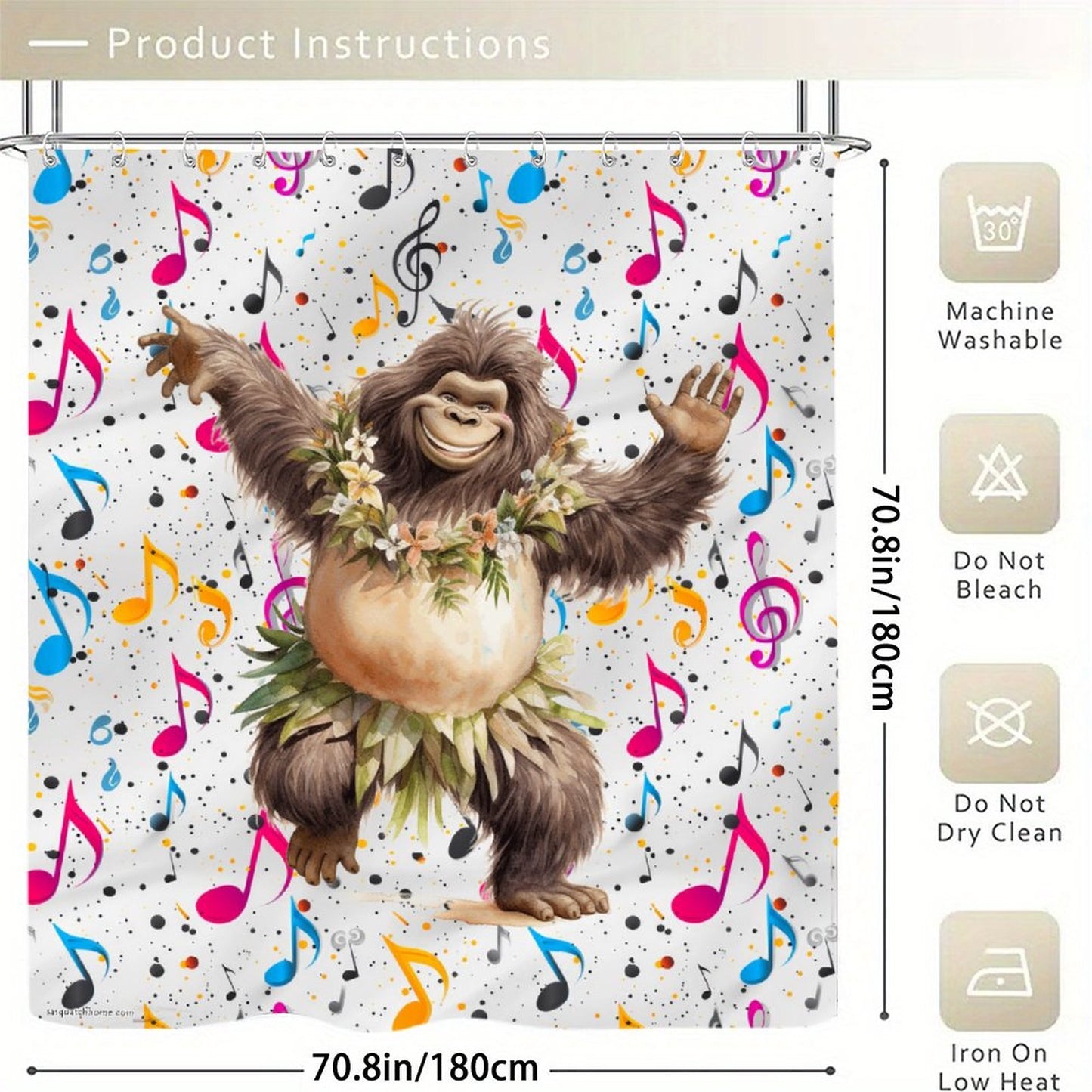 Bigfoot Sasquatch Dancing, Waterproof Polyester Shower Curtain – Made in the USA – 70.8x70.8”