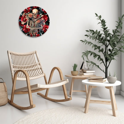 Skeleton & Roses, Wooden Wall Clock- Made in USA