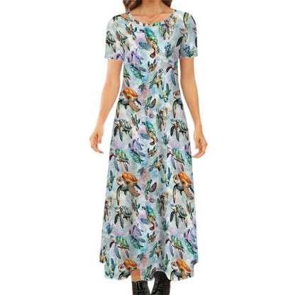10 Animal Designs Crew Neck Short Sleeve Maxi Dress
