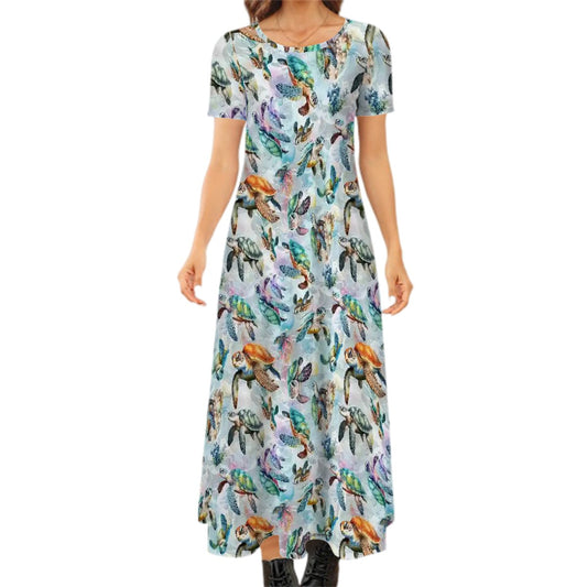 10 Animal Designs Crew Neck Short Sleeve Maxi Dress