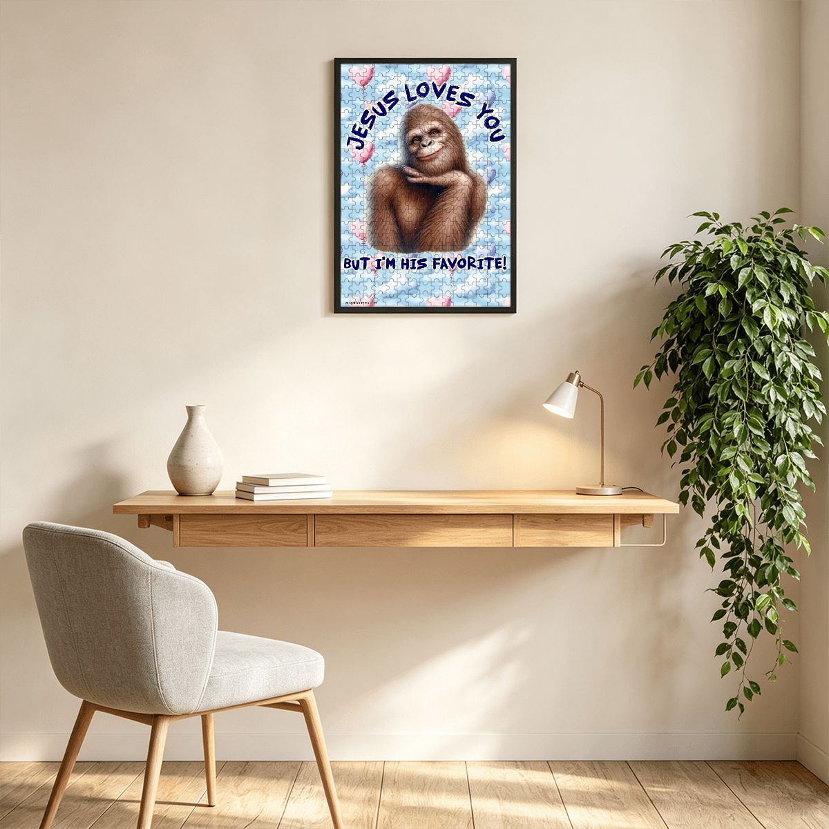 Sasquatch "Jesus loves you..." 300pcs Wooden Vertical Jigsaw Puzzle