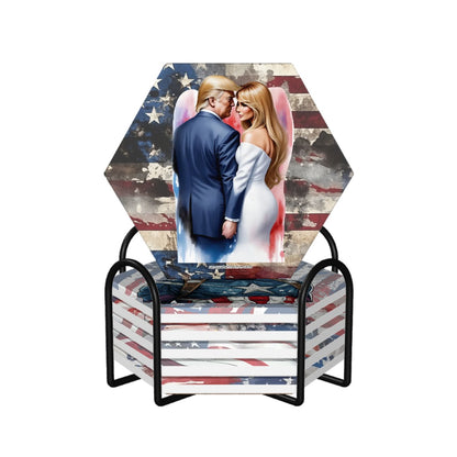 Donald Trump Themed, Hexagon Ceramic Coasters Set of 6