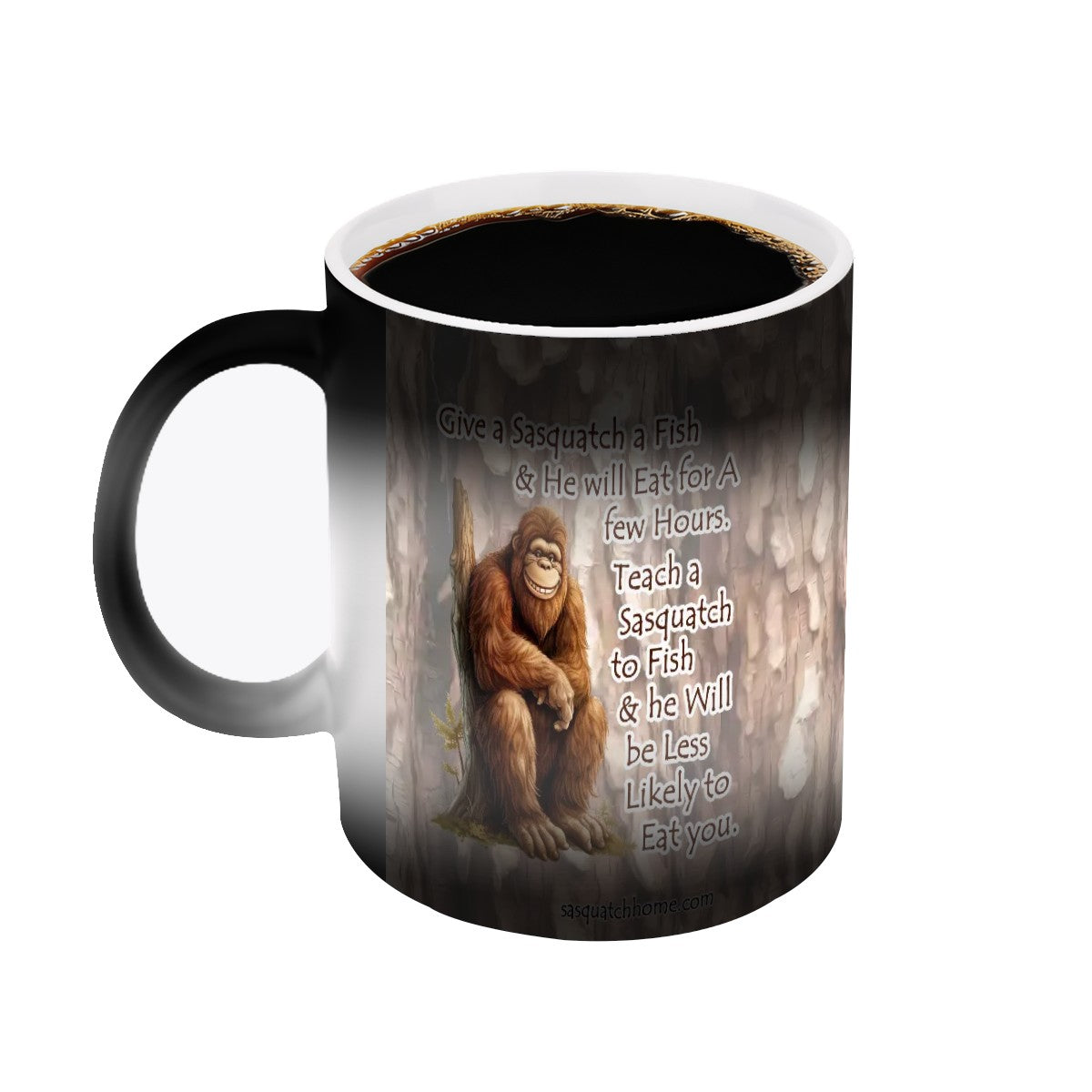 Sarcastic Sasquatch, "Give Squatch a Fish" Color Changing 11oz Mug, Color Changing 11oz Mug, Coffee Cup