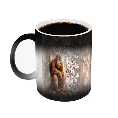Sarcastic Sasquatch, "Give Squatch a Fish" Color Changing 11oz Mug, Color Changing 11oz Mug, Coffee Cup