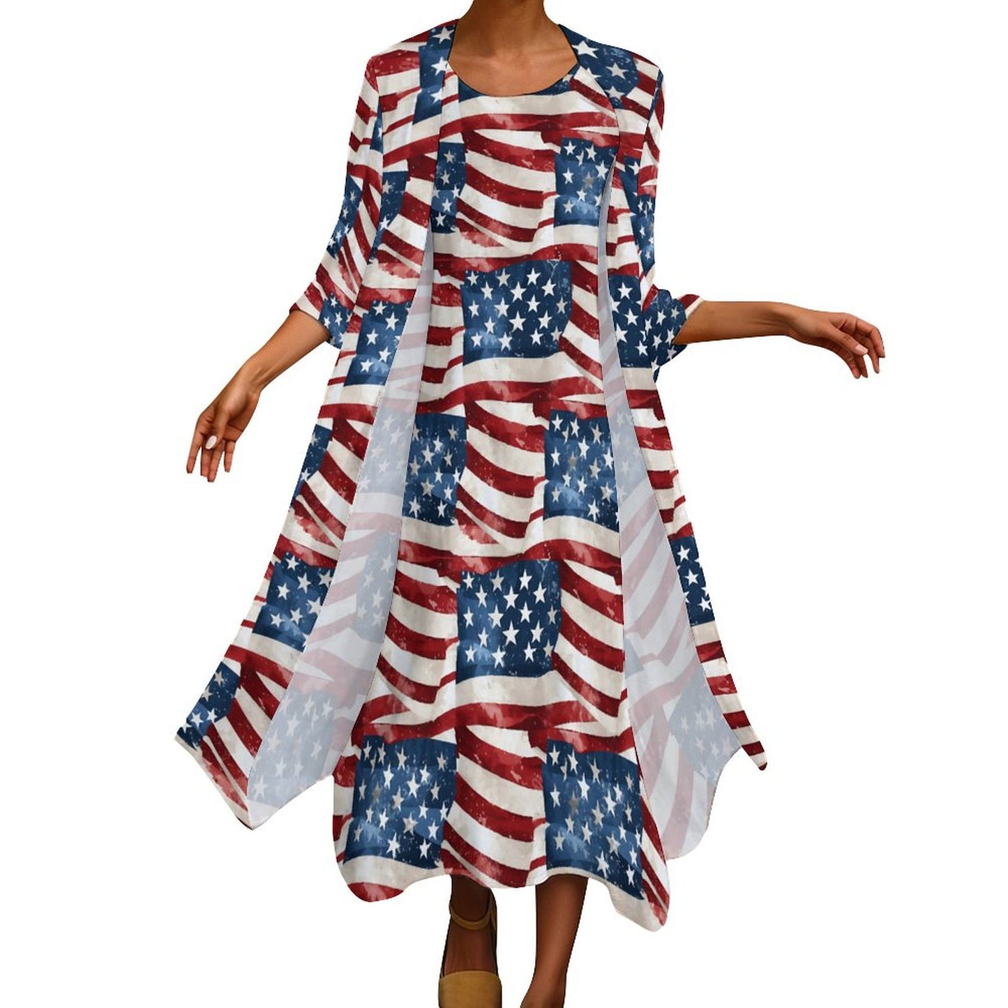 American Flag Women’s Long Dress with Cardigan