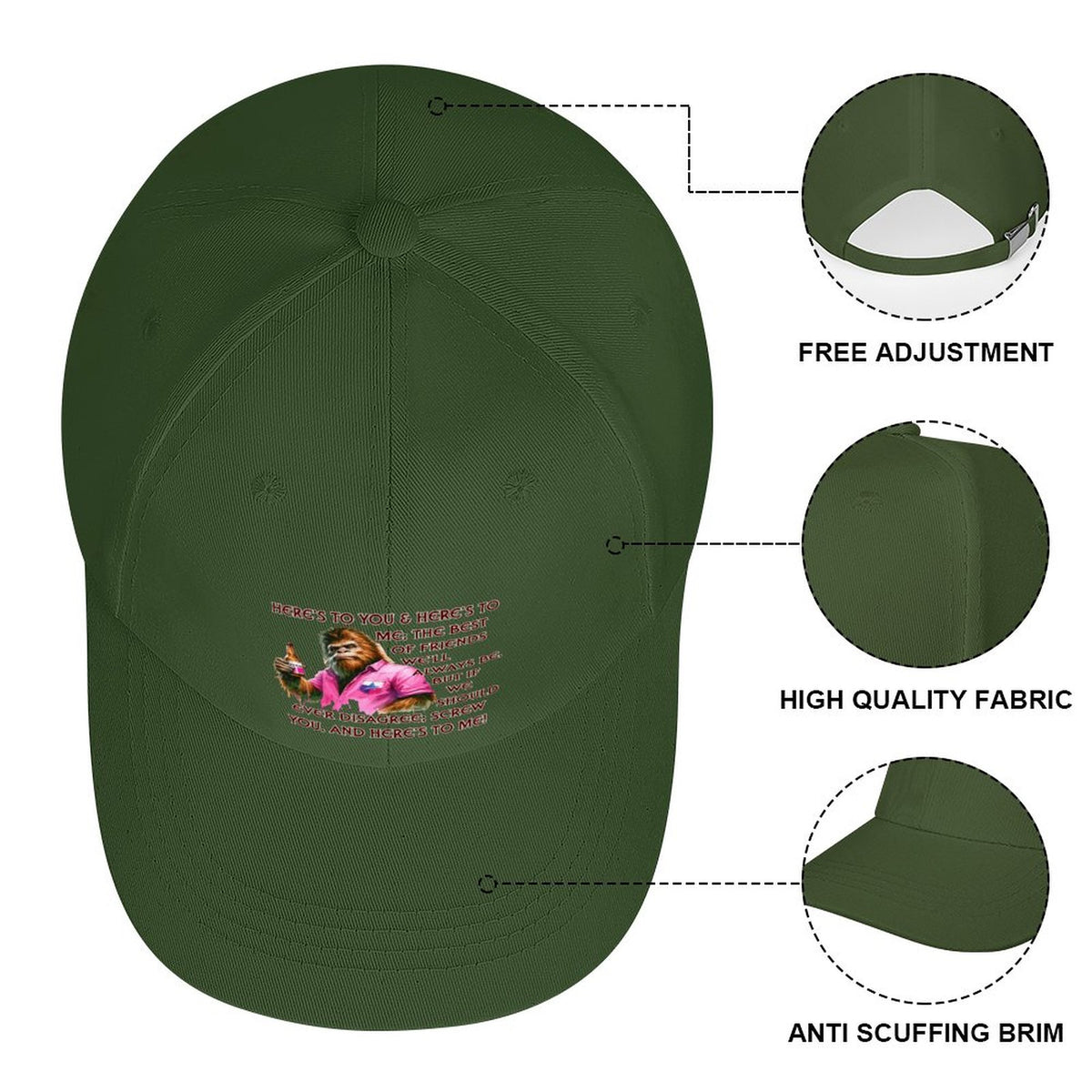 Bigfoot, Sasquatch “Here's to you..", Baseball Cap – 8 Colors