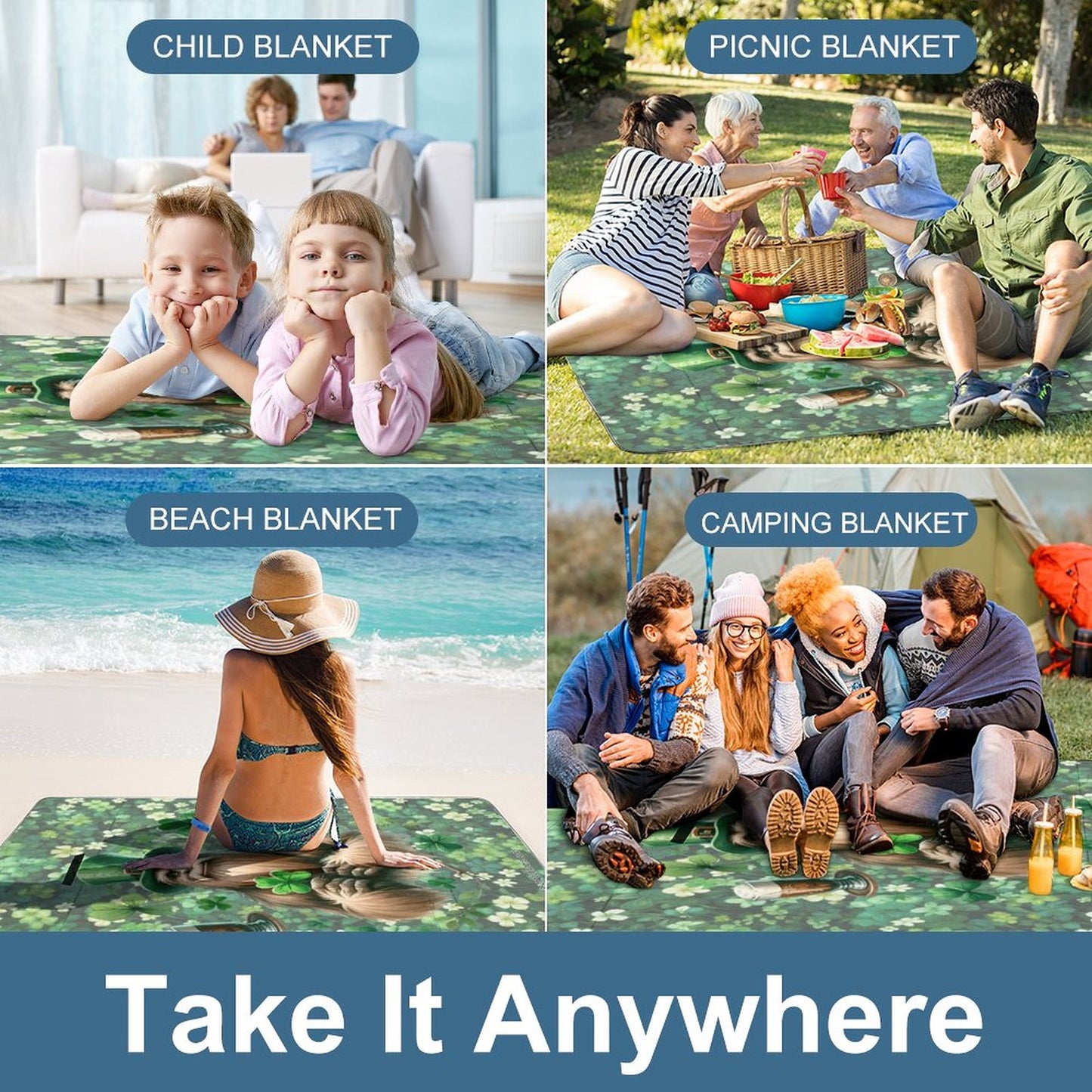 Foldable Zipper Picnic Mat- Blanket 58”x58” w/ Carry Straps