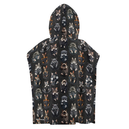 Kitties in Pockets -Hooded Terry Cloth Pullover Towel for Kids, Children