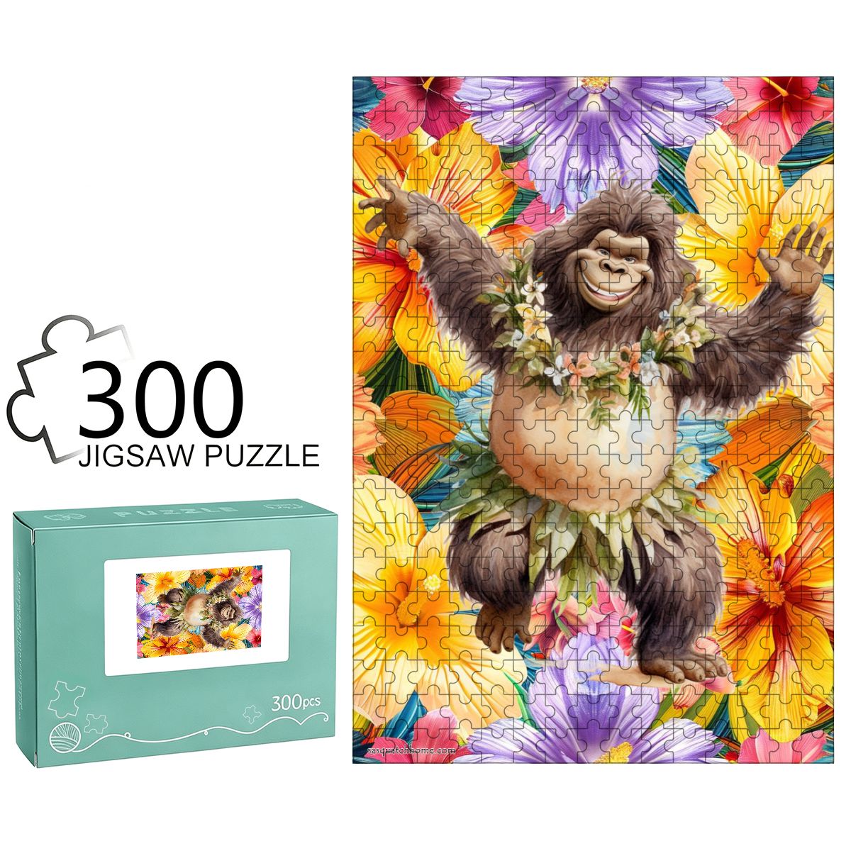 Hawaiian Sasquatch Dancing 300pcs Wooden Vertical Jigsaw Puzzle