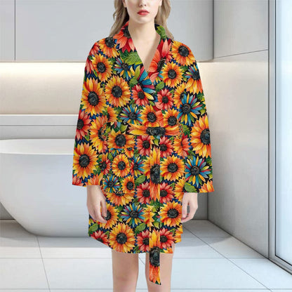 Sunflower Design, Women’s Bath Robe 33.5” Long