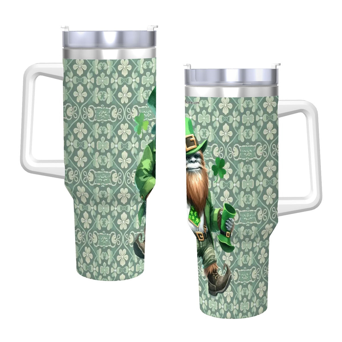 Bigfoot Sasquatch St Patrick 40 oz Stainless Steel Travel Coffee Mug with a Straw